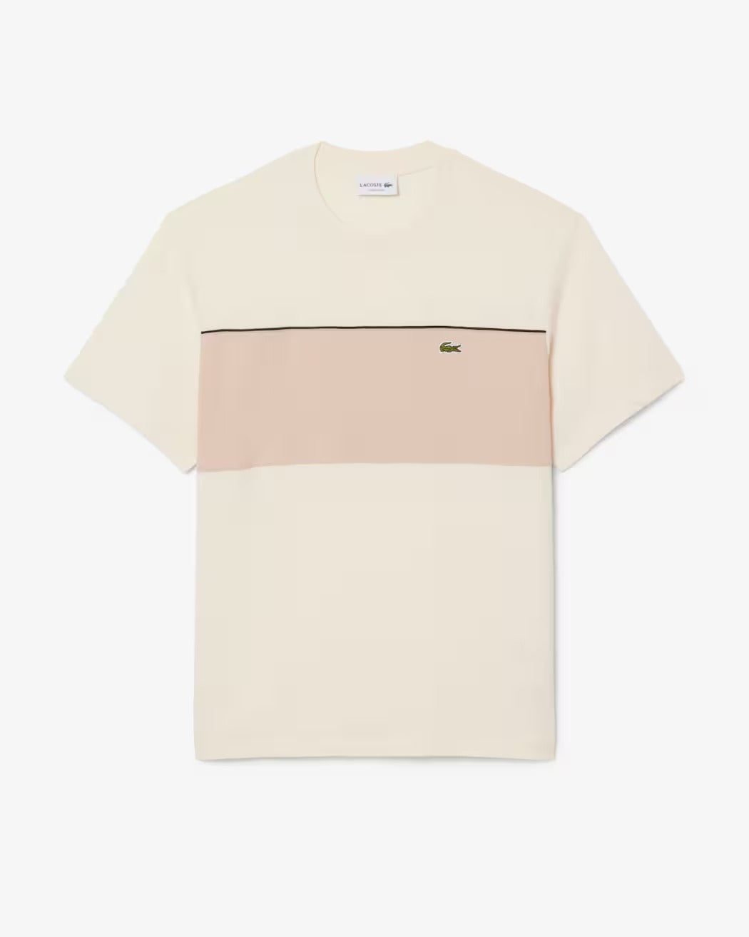 Lacoste TH0896 T-shirt uomo beige color block cotone