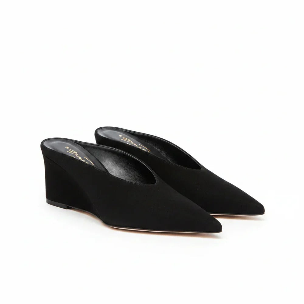 Bianca D S1302 sabot donna nero zeppa 8 cm camoscio