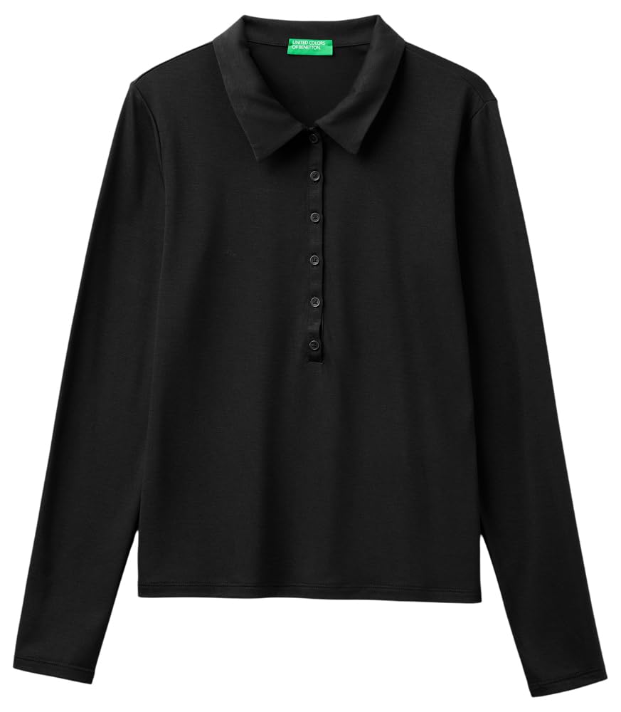 Benetton Polo Donna Marrone Manica Lunga Regular