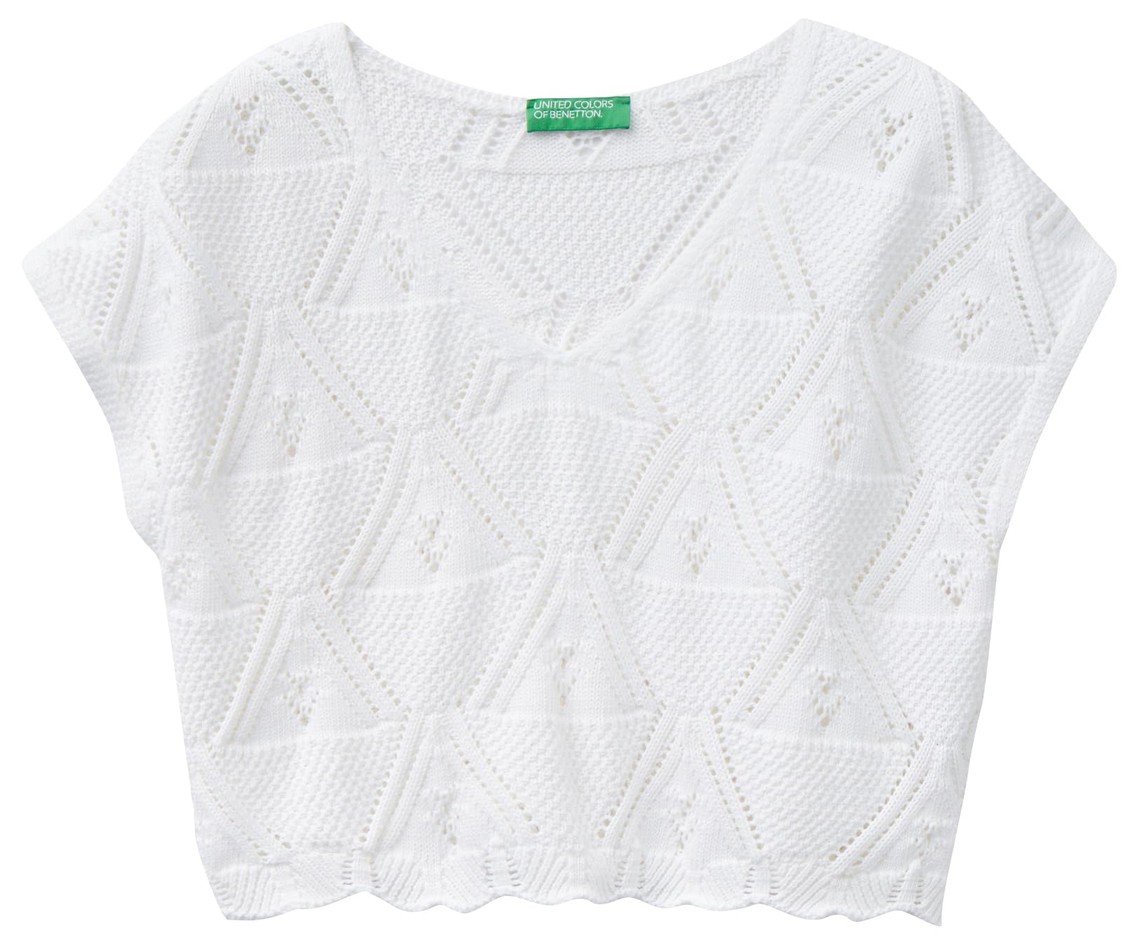 Benetton 1494D401O Maglia Donna Scollo V Bianco