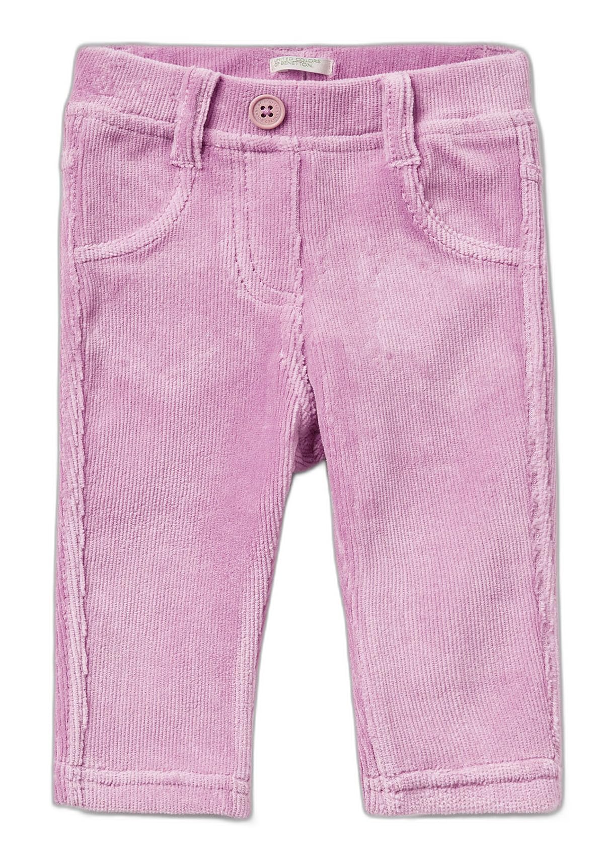 Benetton 4DZBAE003 pantaloni bimbo cotone rosa ricamo coniglio