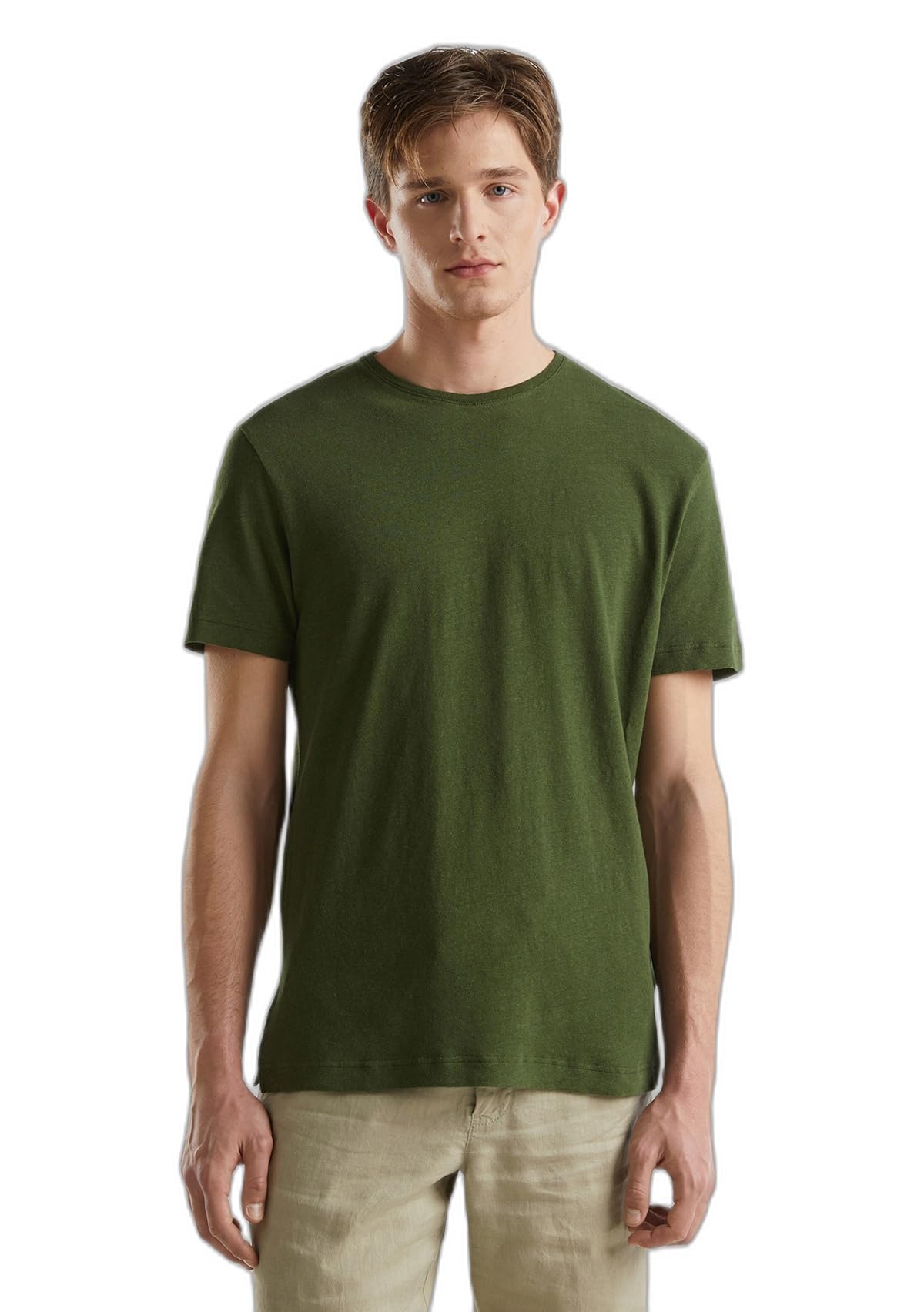 Benetton 39ivu104i T-Shirt Uomo Ecrù XS Misto Lino