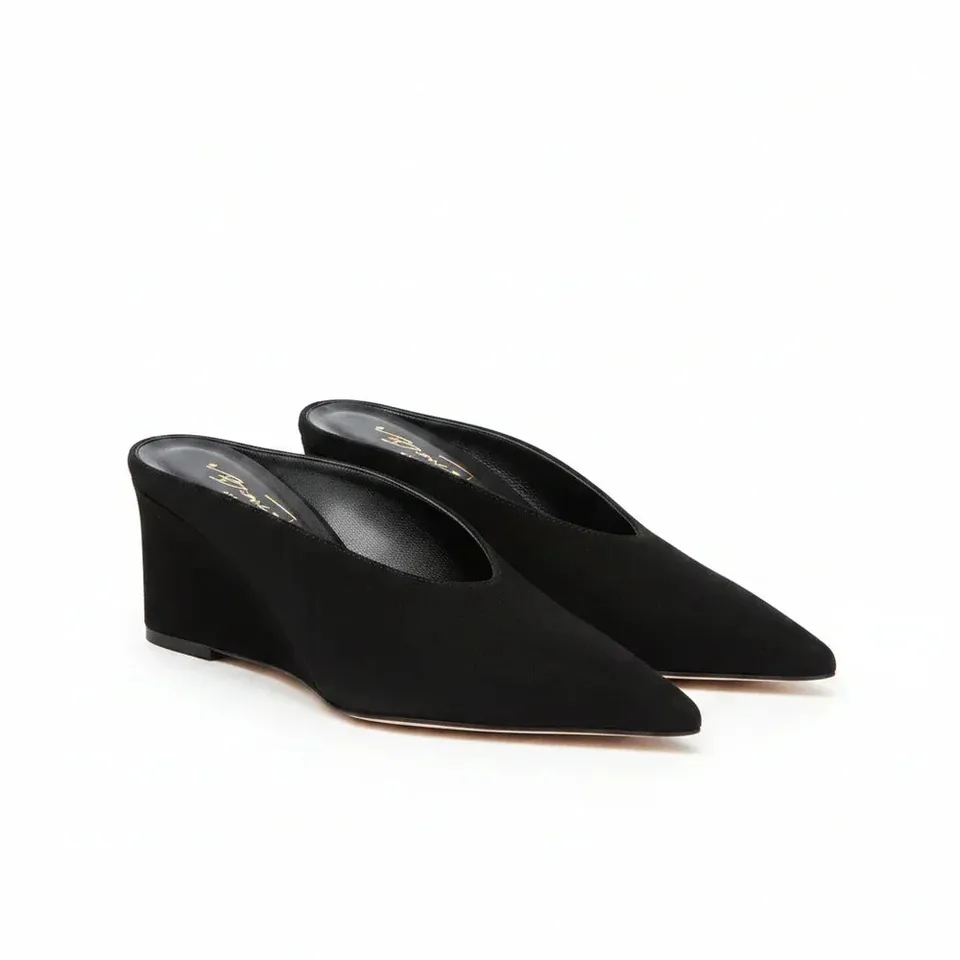 Bianca D S1302 sabot donna nero zeppa 8 cm camoscio