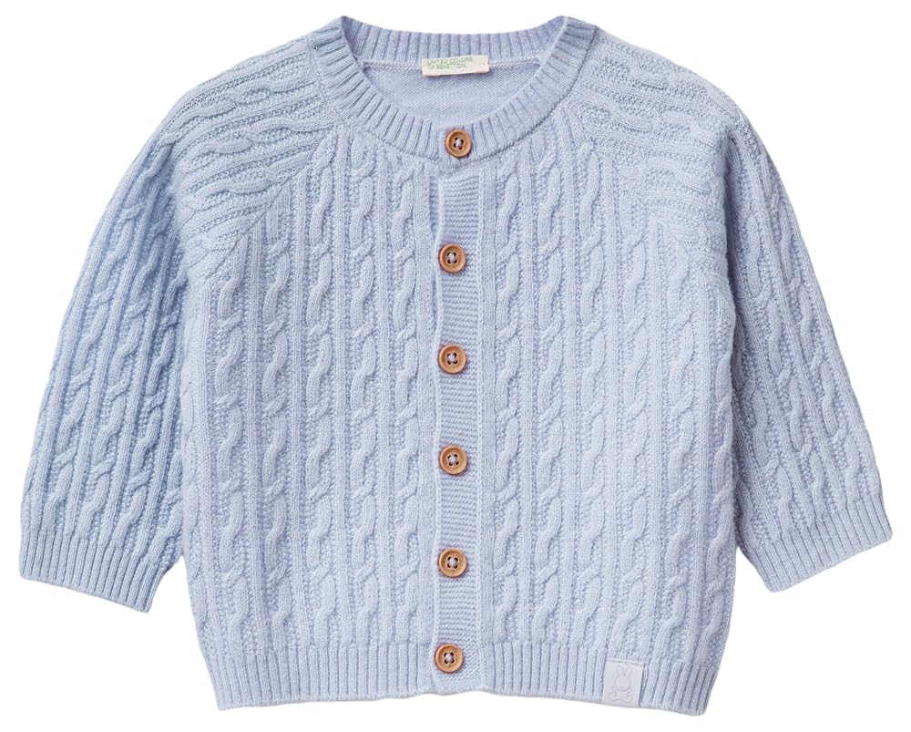 Benetton Cardigan Bimbi Misto Lana Trecce Bianco Taglia 68