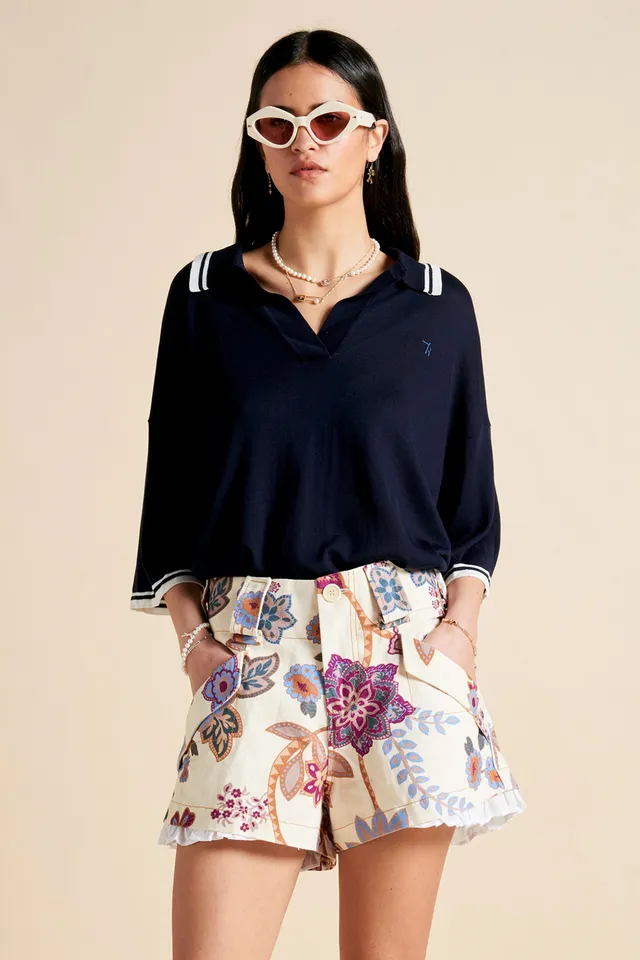Karen Walker Harbour Shorts Cream Multi cotone organico