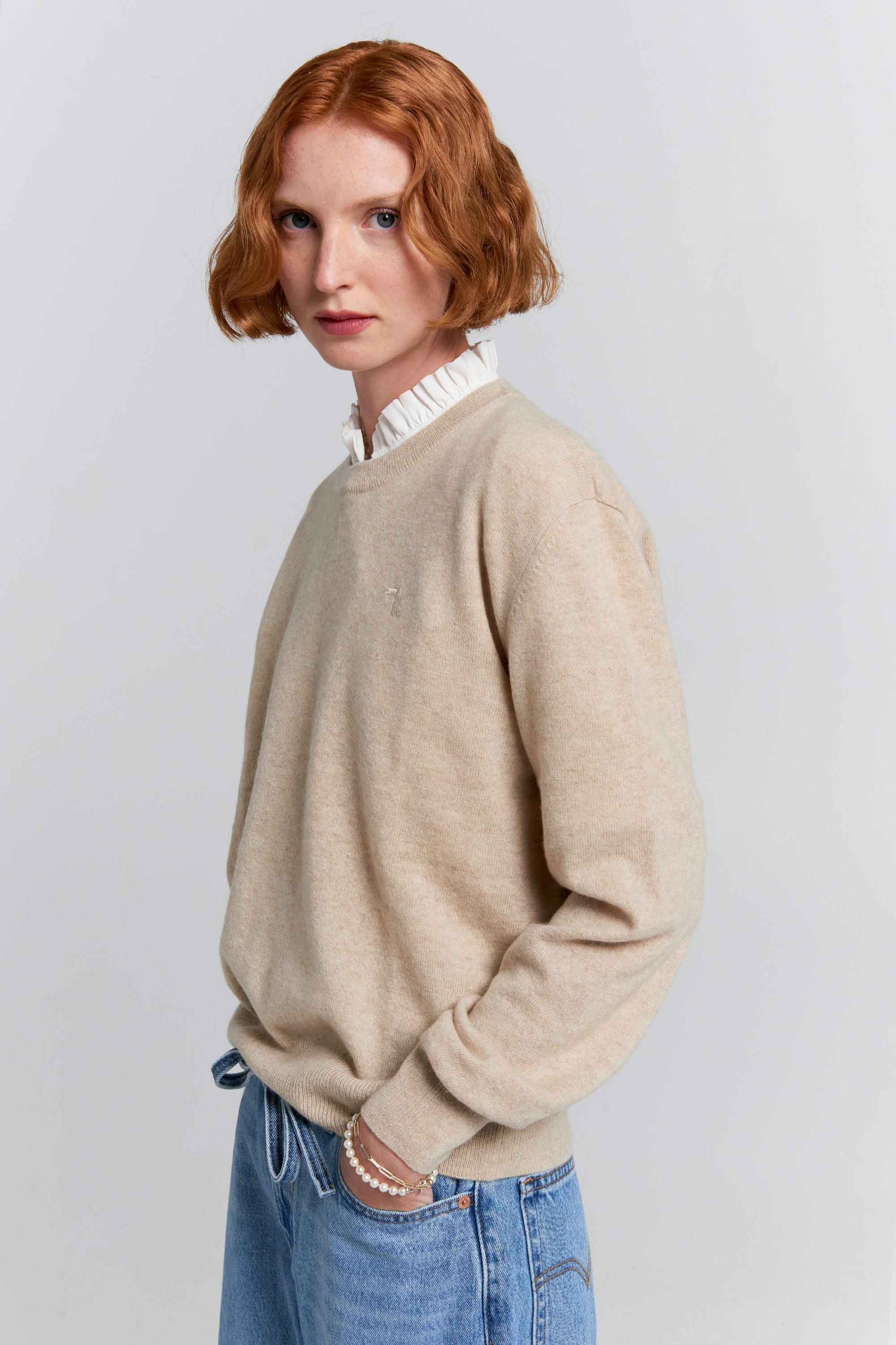 Karen Walker Classic Cashmere Sweater maglione Stone Marle cashmere