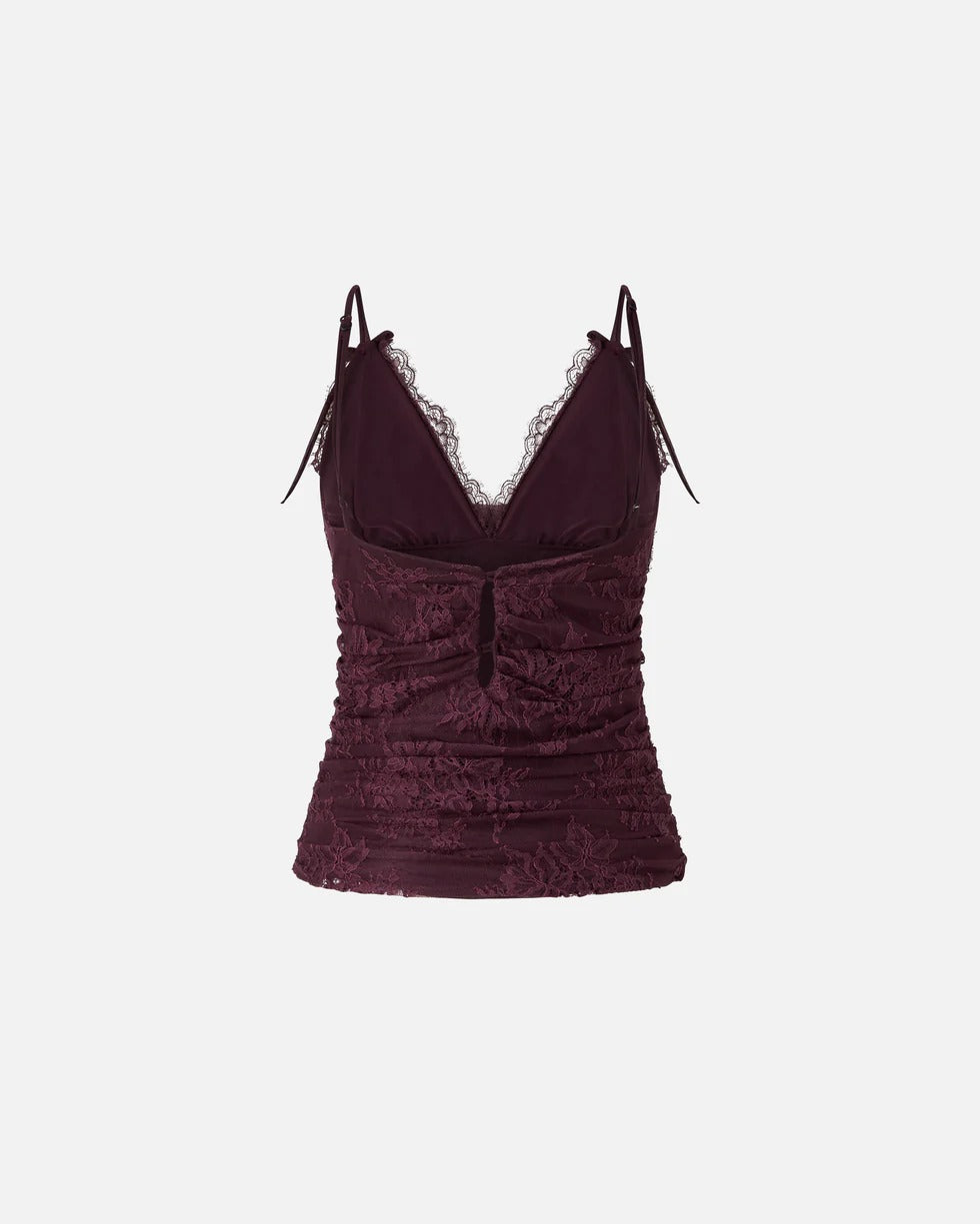 Pinko Fragola 106726 A378 top bordeaux pizzo scollo a V