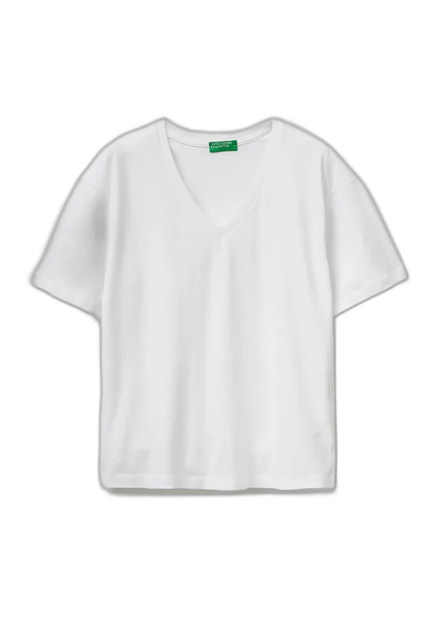 Benetton 3BVXD4020 T-Shirt Scollo V Bianca Comfort