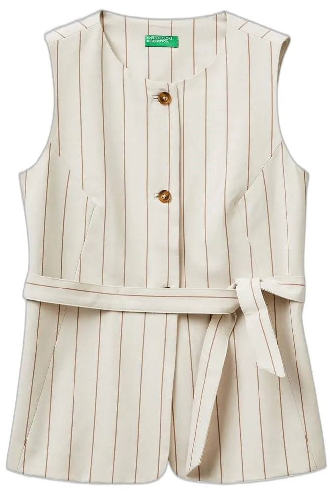 Benetton 26Q2DJ015 Gilet Donna Gessato con Cinturina Taglia 38