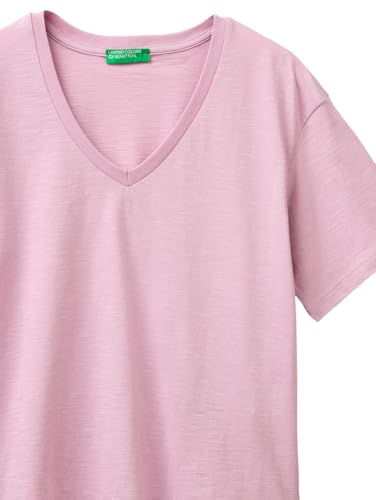 Benetton 3BVXD4020 T-Shirt Donna Viola Scollo V XXS