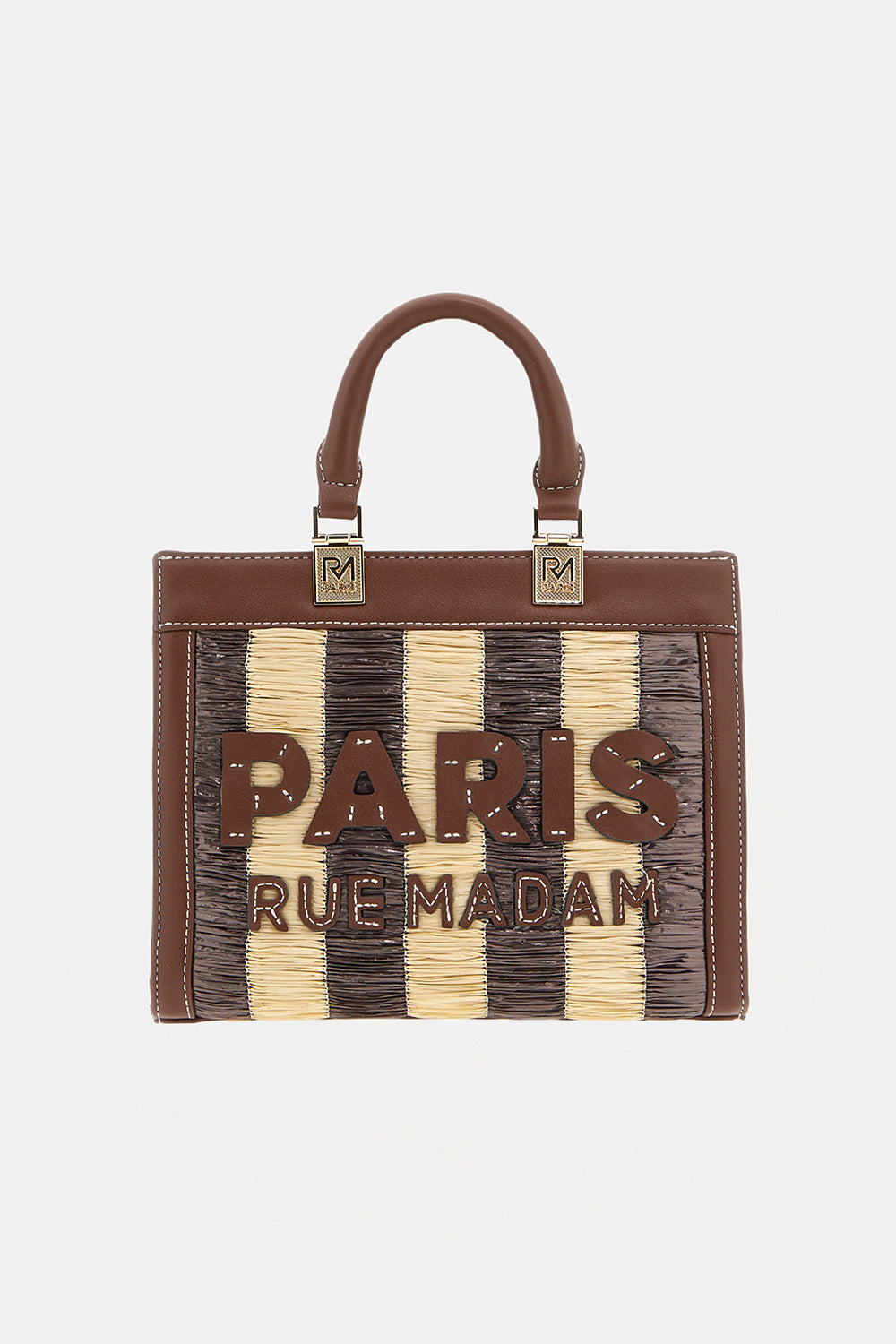 Rue Madam Tangeri 1571 Tote Donna Brown Beige Raffia
