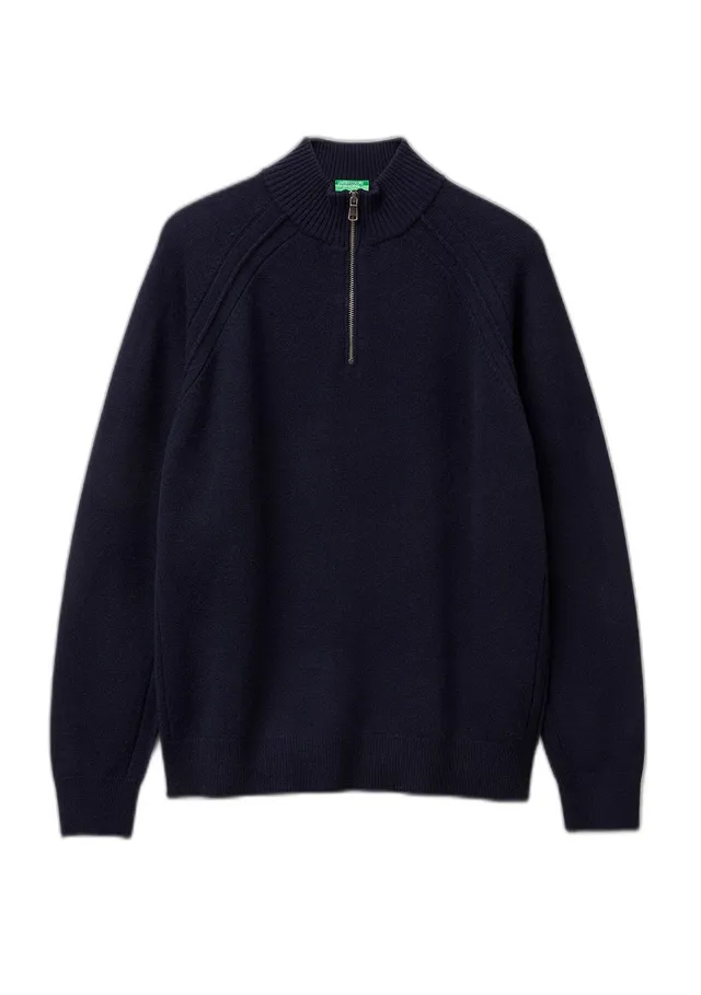 Benetton Maglieria 1006u202b Maglione Blu raglan con zip