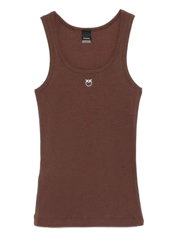 Pinko 100807 A338 canotta marrone cotone costine aderente