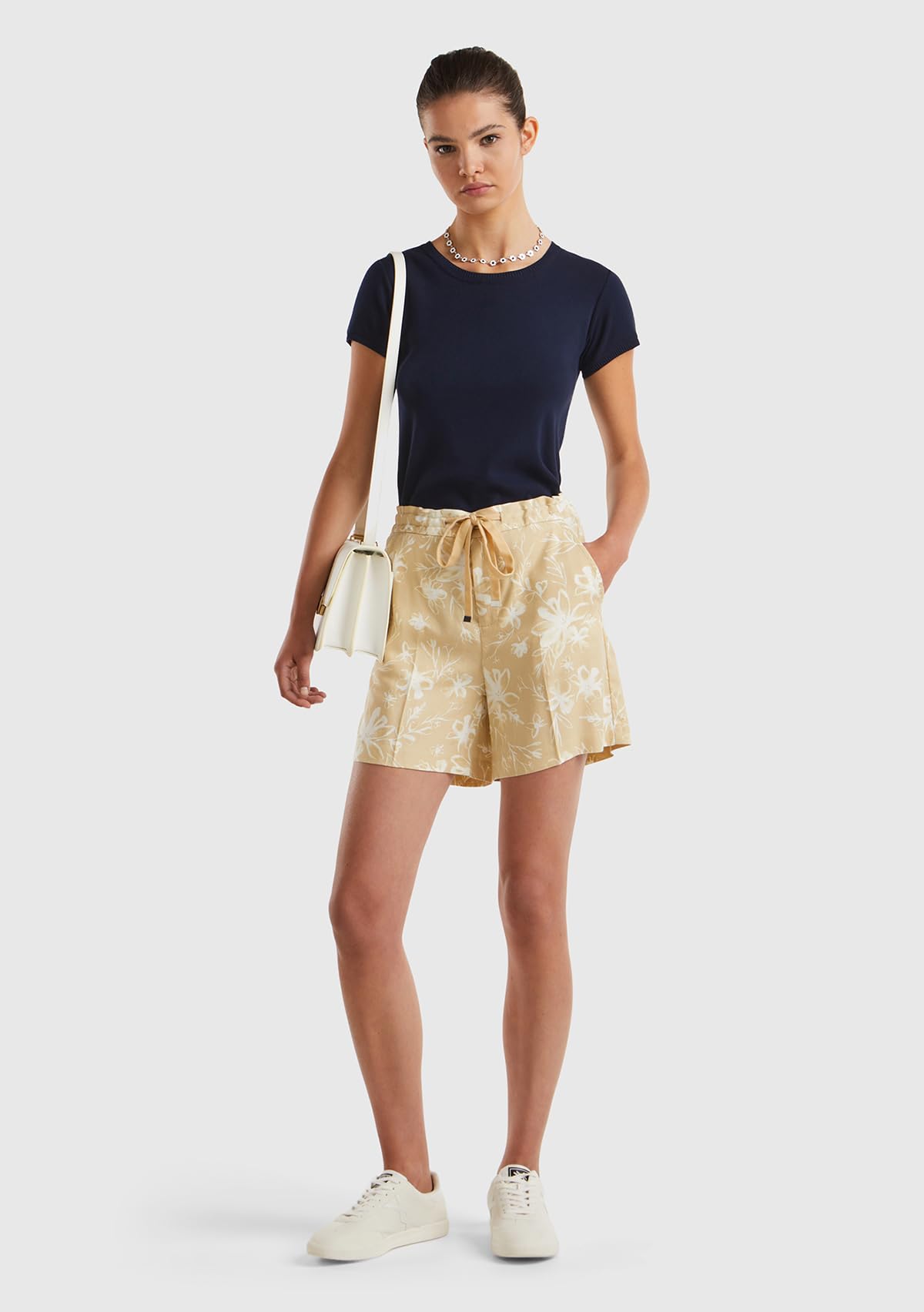 Benetton Pantaloncini Donna allover beige XXS