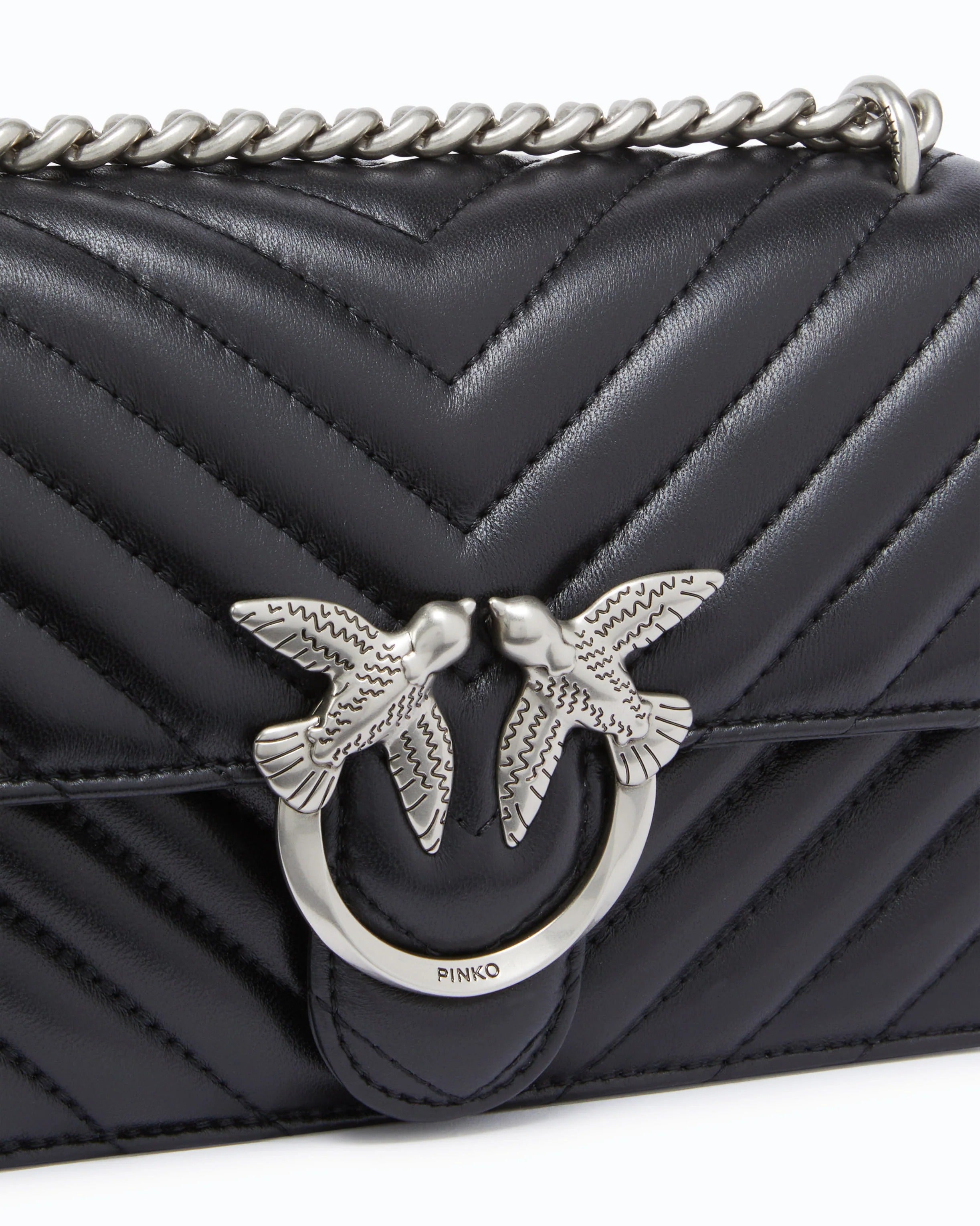 Pinko Love One Mini 100074-A0GK Borsa Donna Nero Silver Nappa