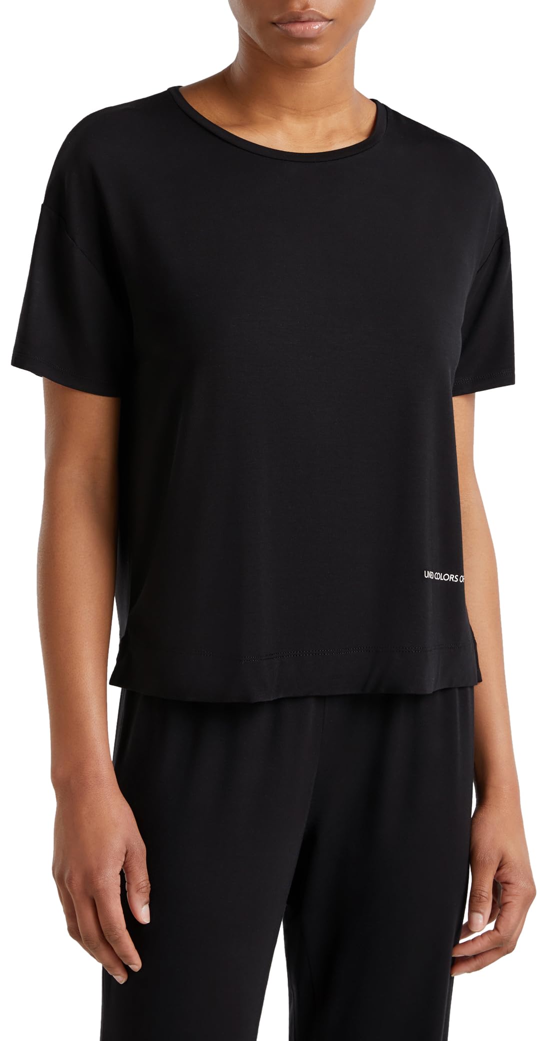 Benetton T-Shirt Pigiama Donna Modal Nero Logo