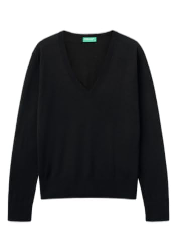 Benetton 1zred402l Maglione Donna Scollo V Nero