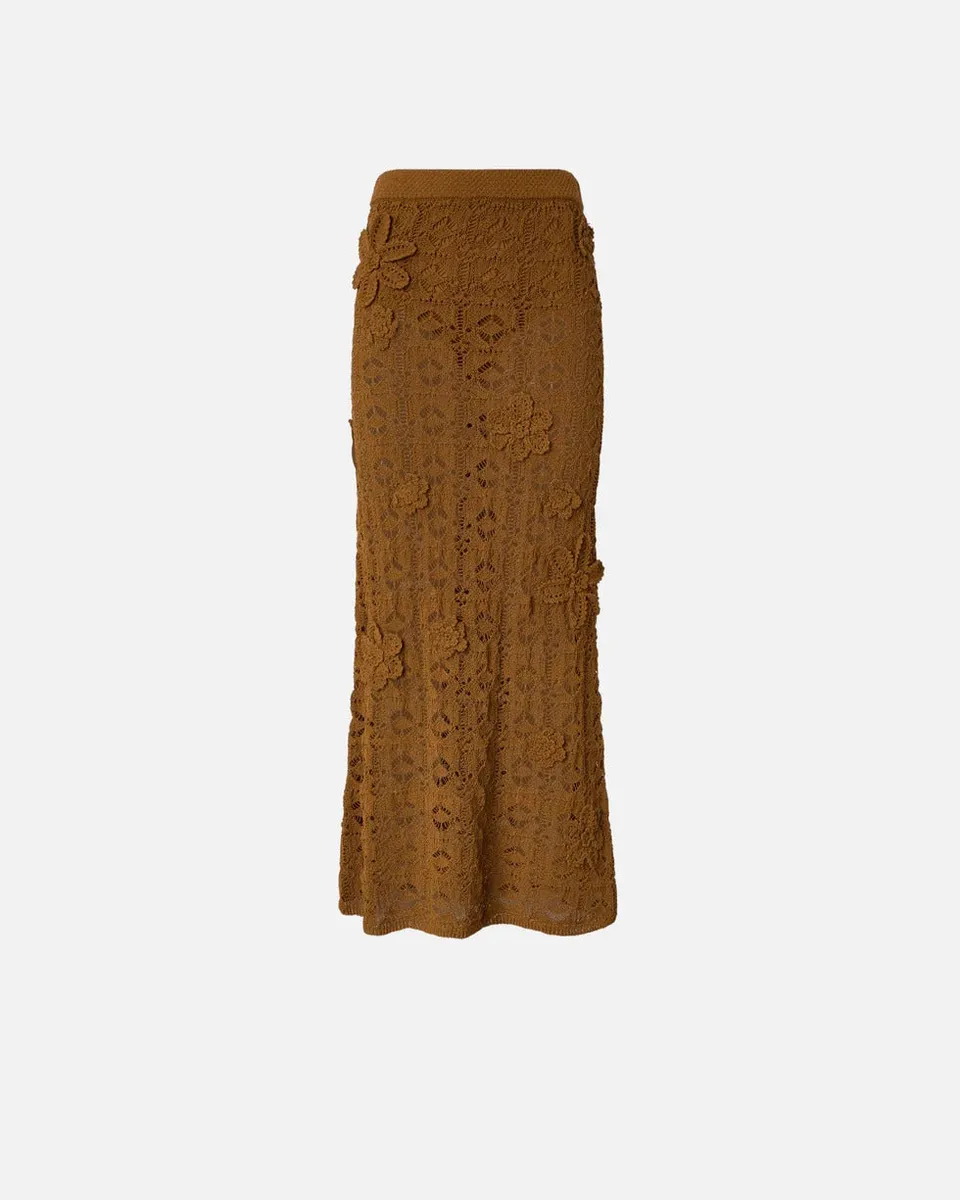 Pinko Anthemis 106861 A3B8 gonna midi marrone crochet