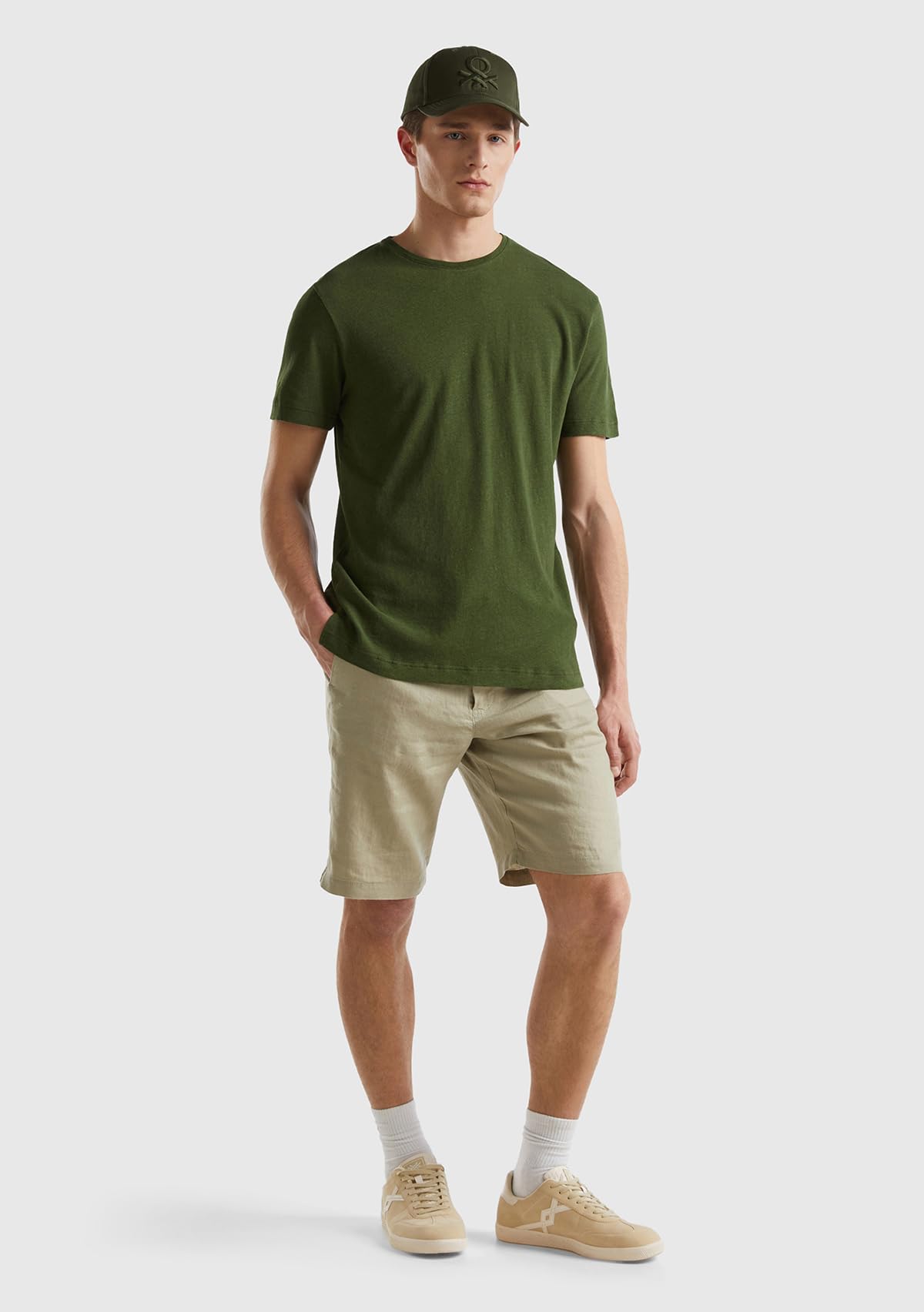 Benetton bermuda uomo lino elastico uso quotidiano