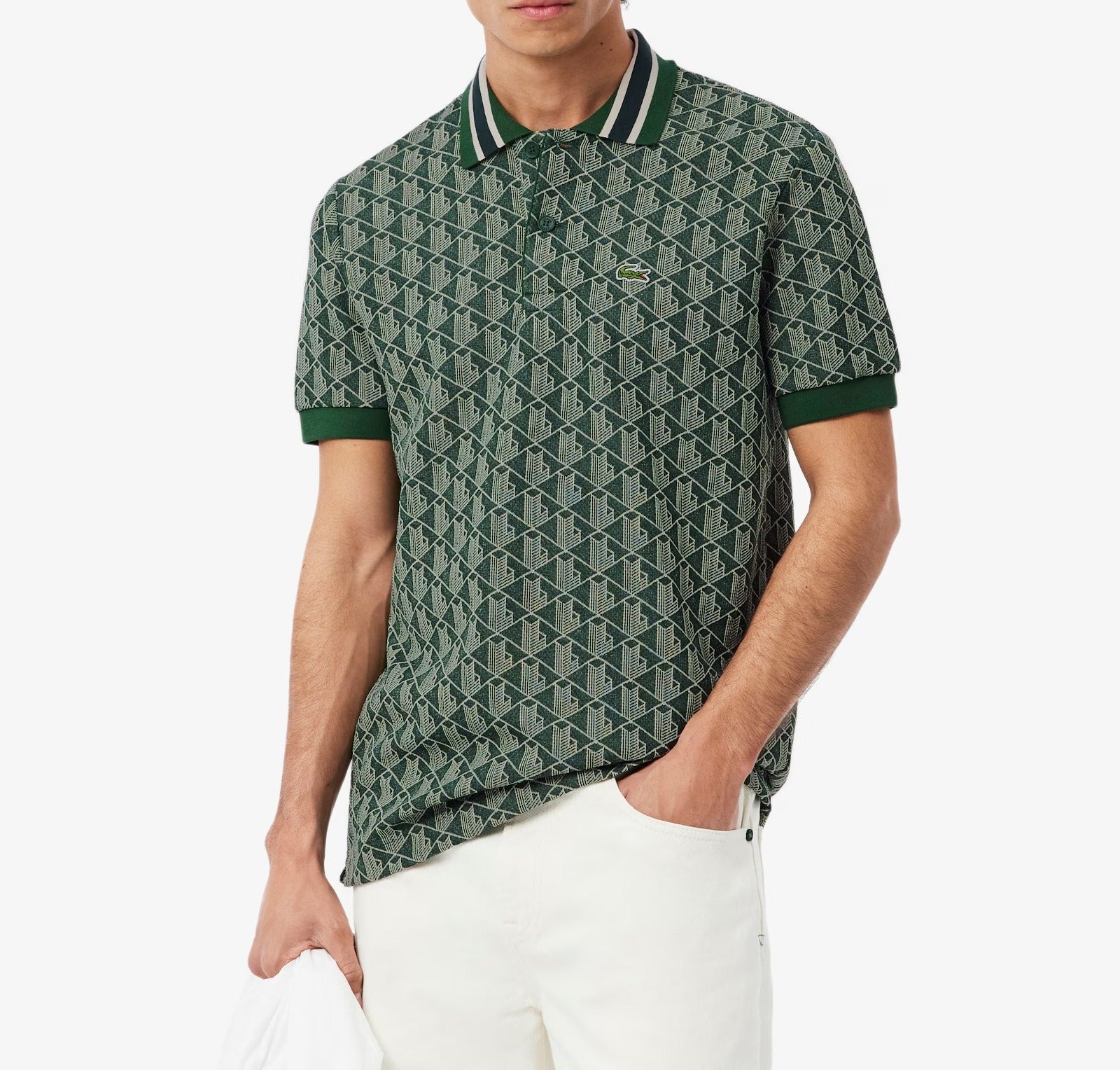 Lacoste DH1417 polo jacquard monogram verde uomo