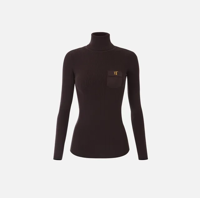 Elisabetta Franchi MK05B66E2 Maglia Dolcevita Dark Chocolate