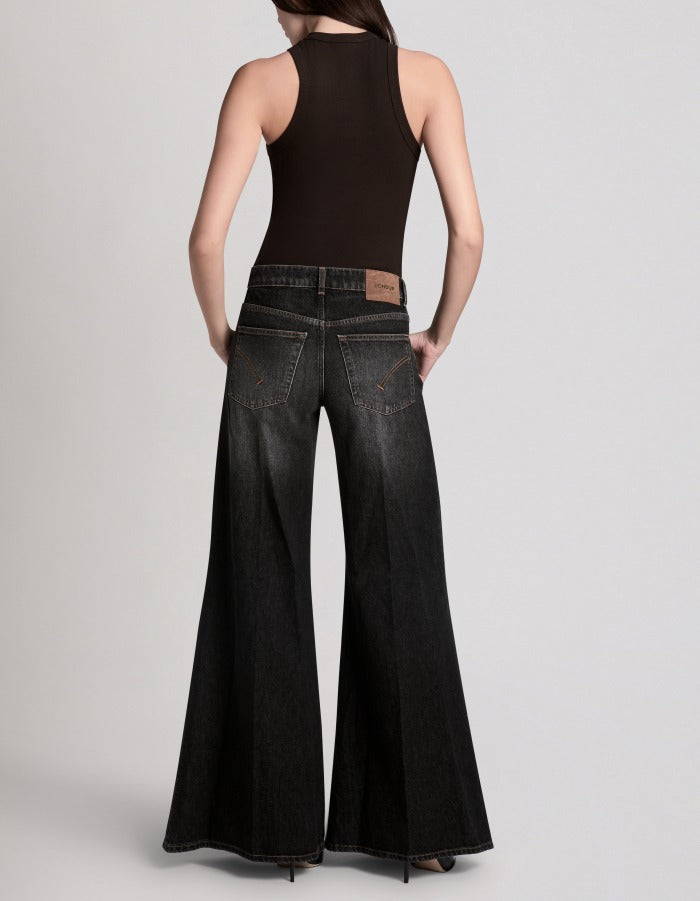 Dondup Marlen DP775 Wide Leg Jeans Donna Nero Stretch