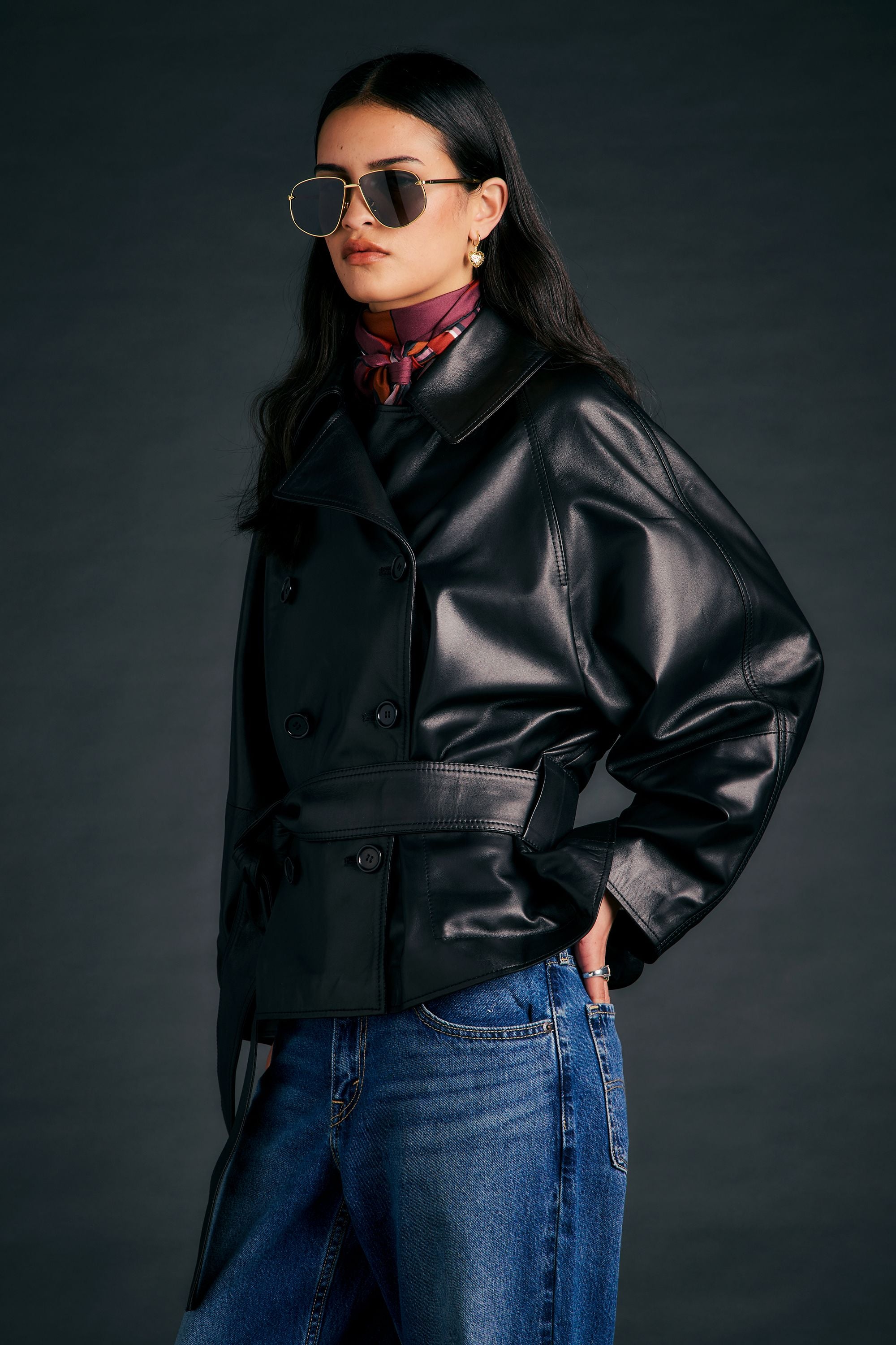Karen Walker Underground Coat cappotto pelle nero cropped