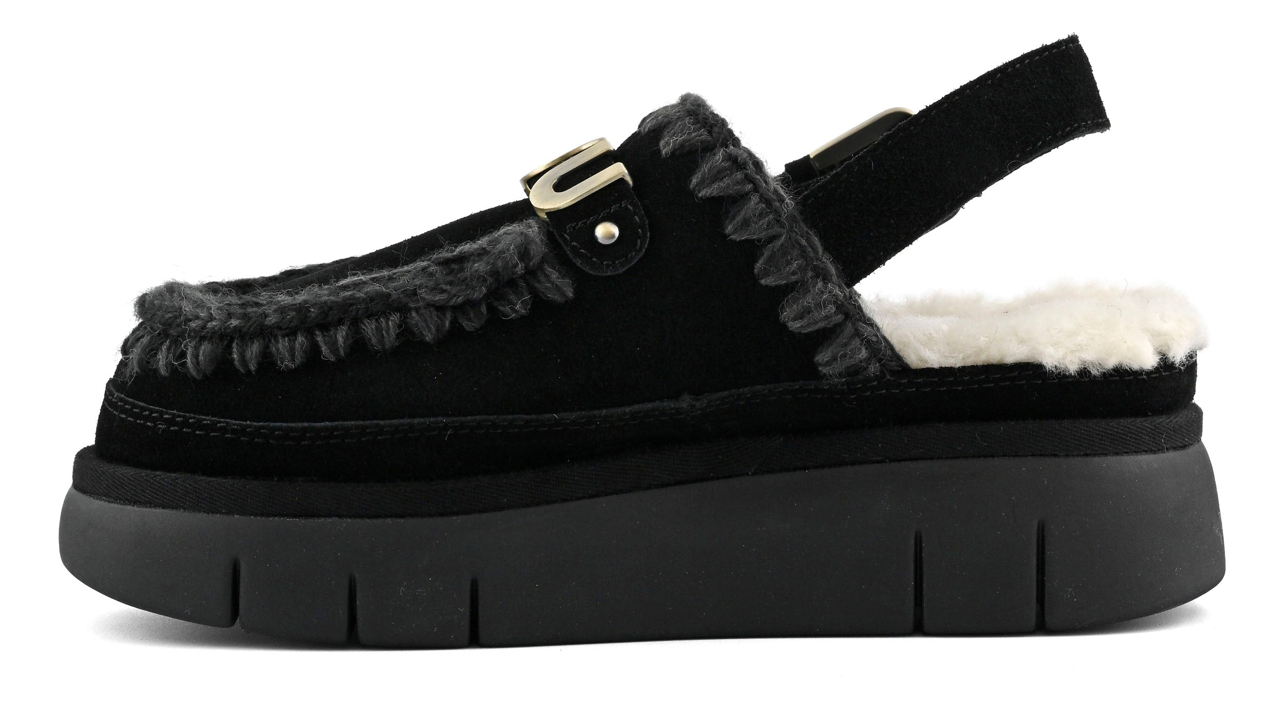 Mou Bounce Clog Sabot Nero Camoscio Platform