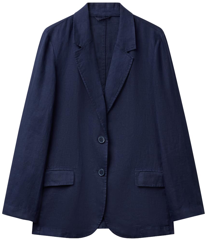 Benetton 2AGHDW00R Giacca Donna Blu in Lino Destrutturata