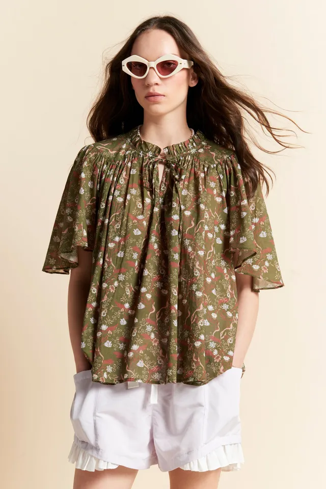 Karen Walker Agnes camicia olive multi cotone voile