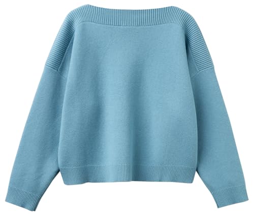 Benetton Maglia Barchetta Donna Blu Jacquard Boxy