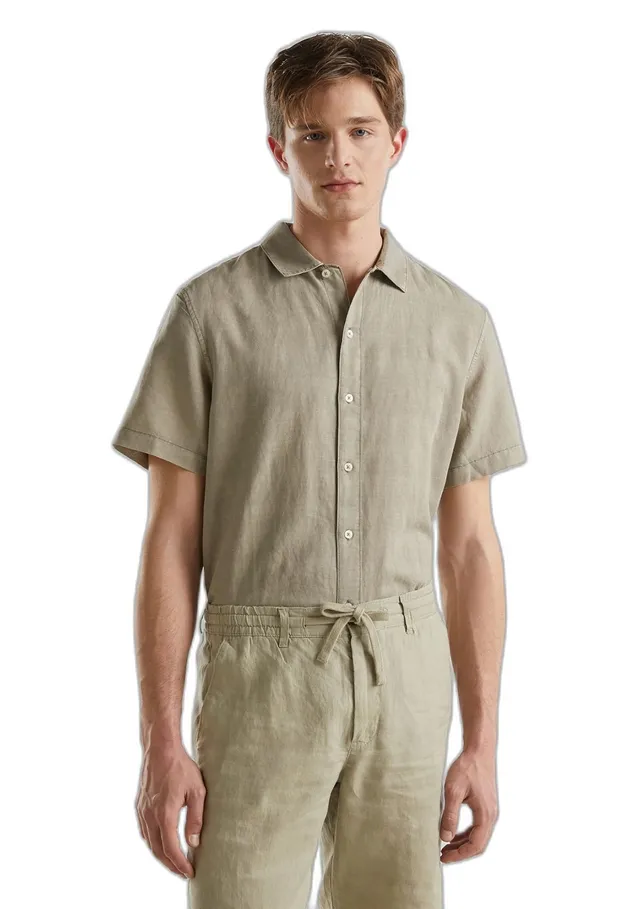 Benetton Camicia Uomo Resort Misto Lino Manica Corta M