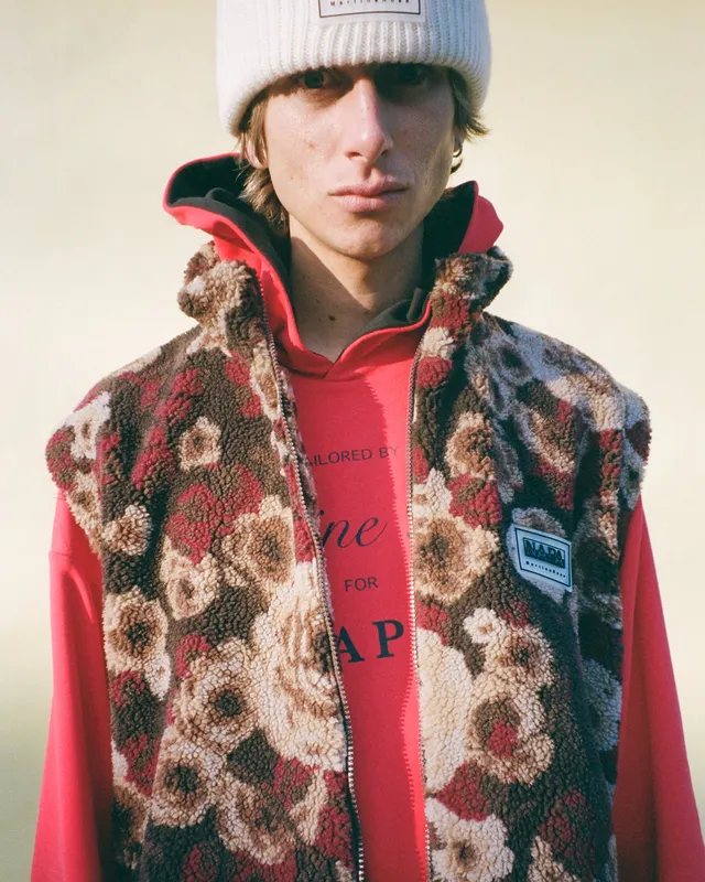 Martine Rose Emin gilet pile marrone floreale zip