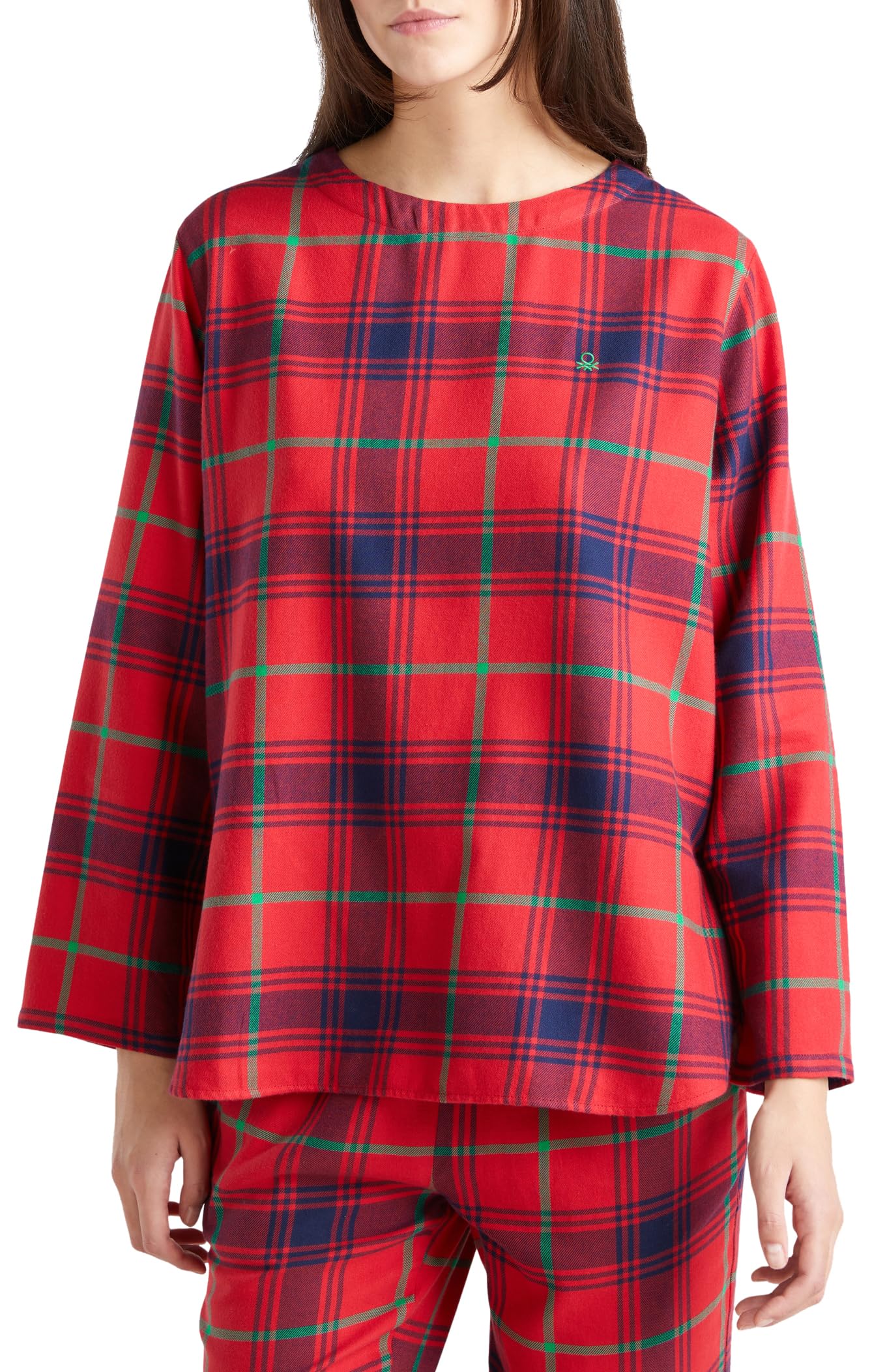 Benetton Blusa 43UL3M009 Pigiama Donna Flanella Multicolor L