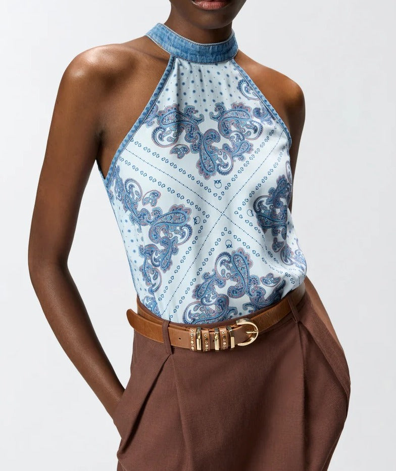 Pinko Zingarella 106413 top azzurro foulard denim