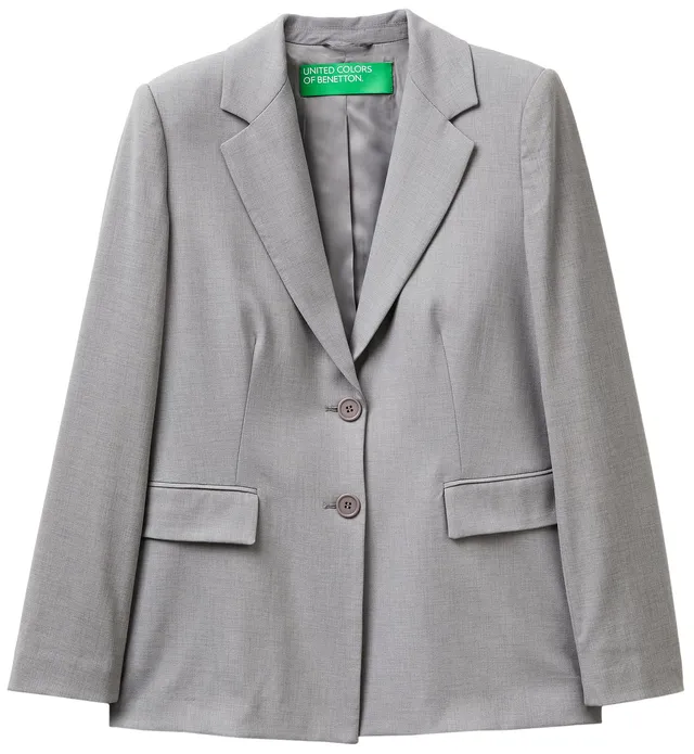 Benetton 2962DW02W Giacca Donna Grigio in Misto Viscosa 2 Bottoni