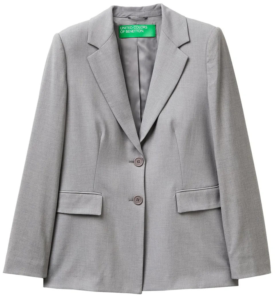 Benetton 2962DW02W Giacca Donna Grigio in Misto Viscosa 2 Bottoni