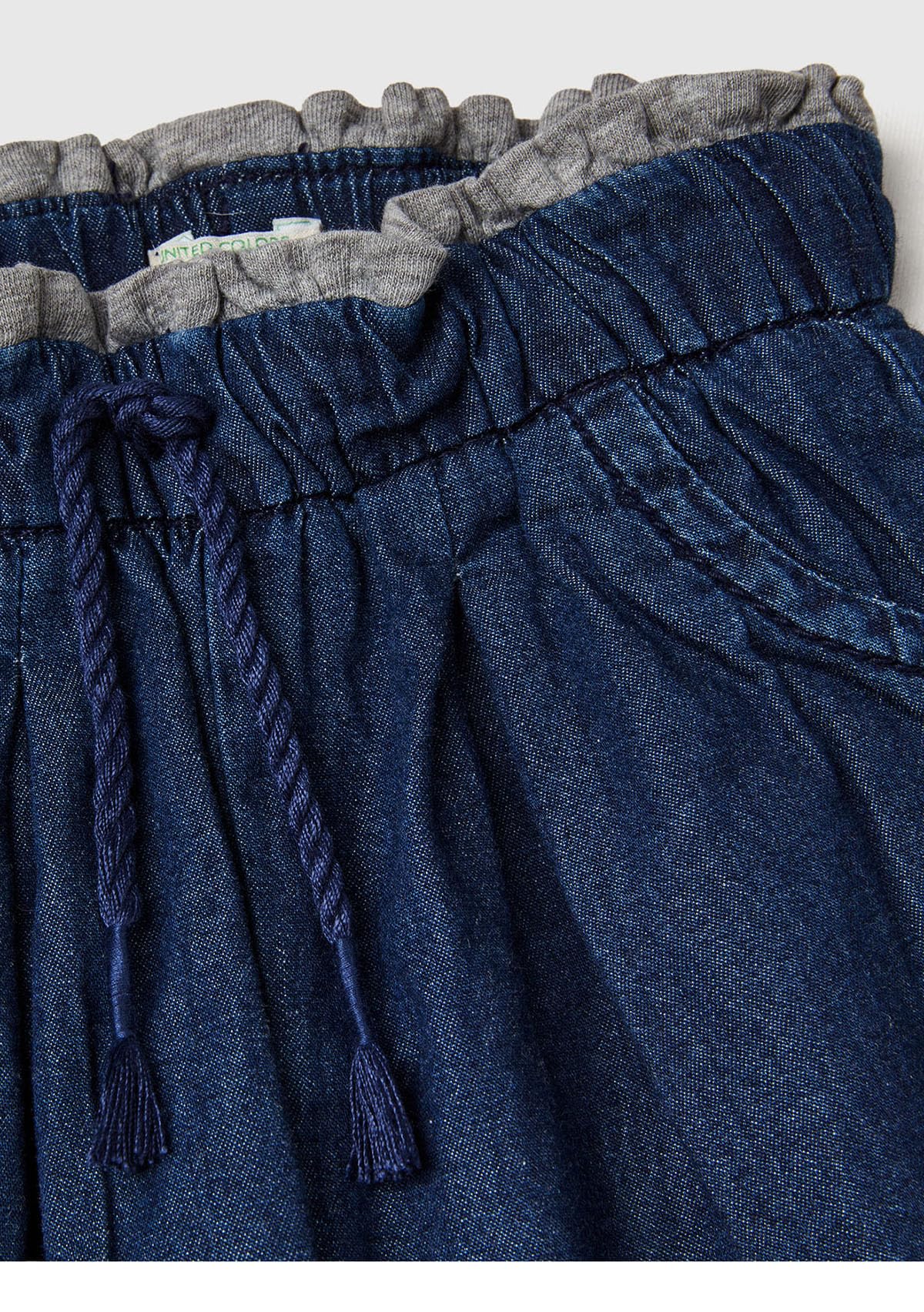 Benetton Pantaloni Bimbo 74 Denim Chambray Foderato Jersey Tasche