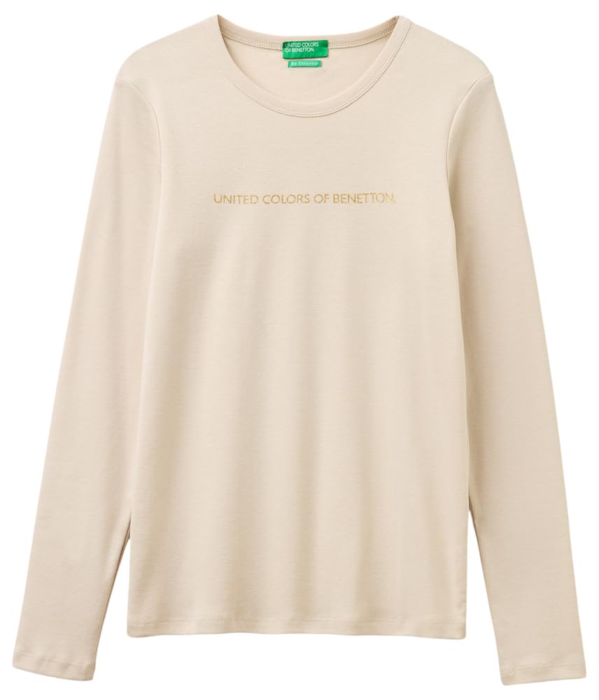 Benetton T-Shirt 3ga8e16g0 Donna Rossa Manica Lunga Glitter