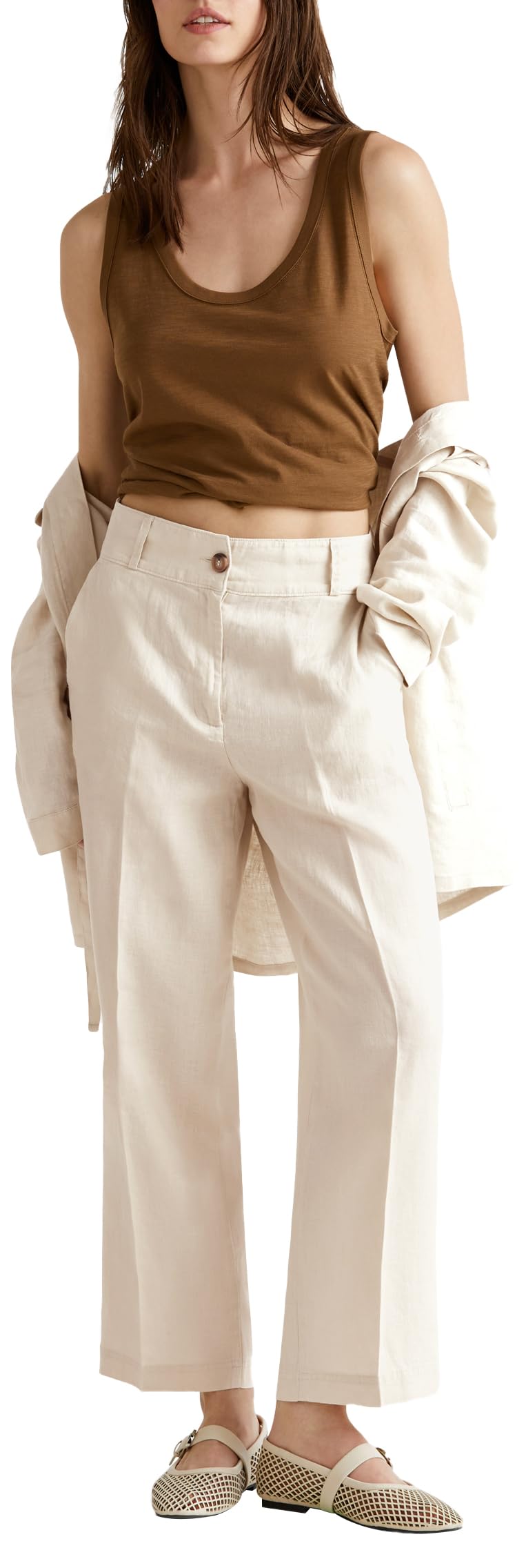 Benetton Pantaloni Jeans Pantalone Donna Beige Taglia 42