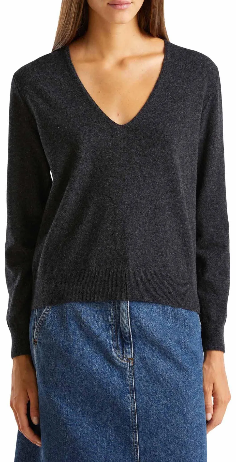 Benetton Maglieria 1002d401y maglione donna grigio scollo V