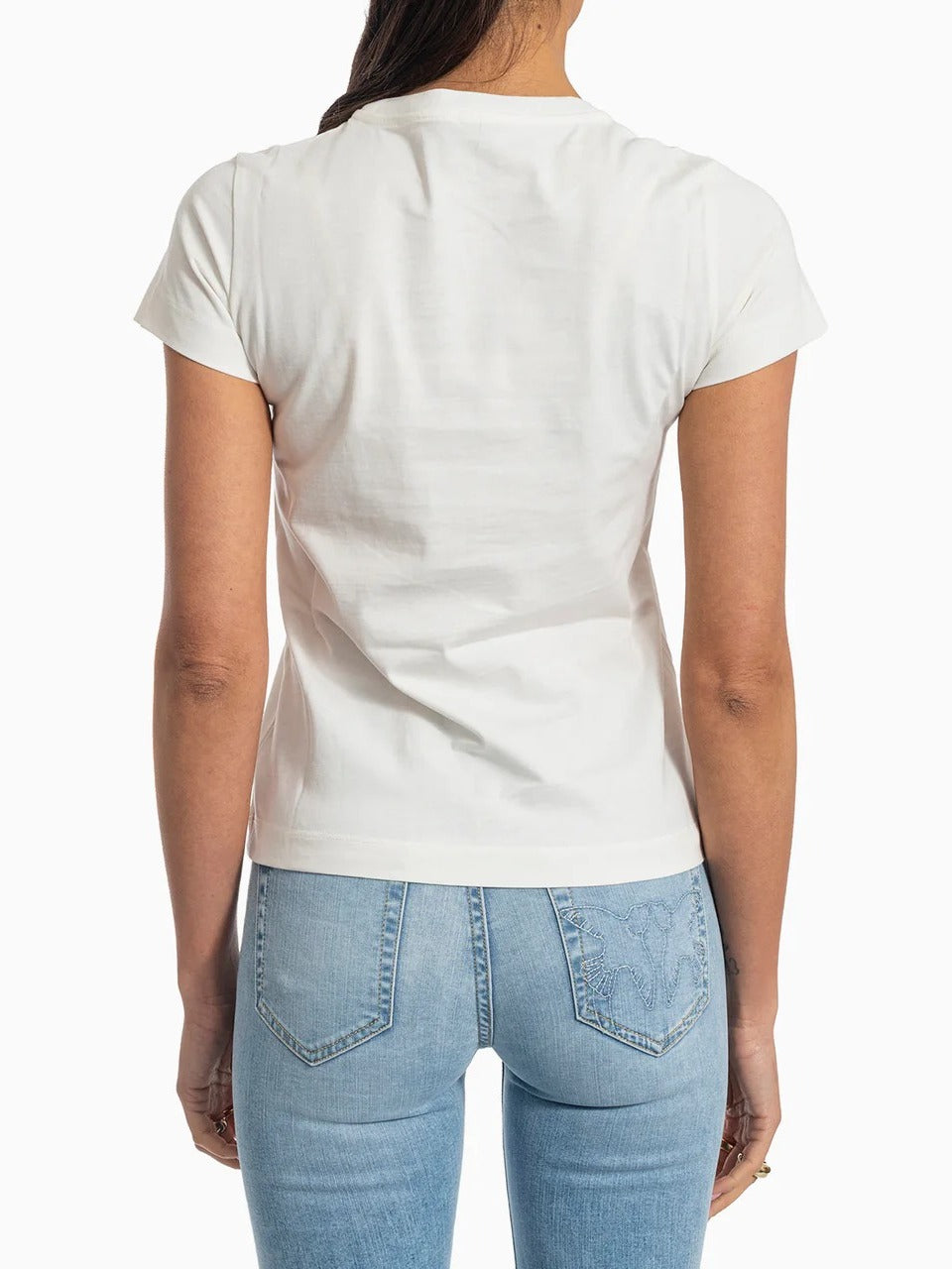 Pinko 100355 A339 T-Shirt Donna Bianco Cotone Ricamo