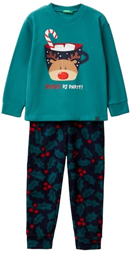 Benetton 3I470P09H Set Pigiama Bambini Verde Pile Xmas