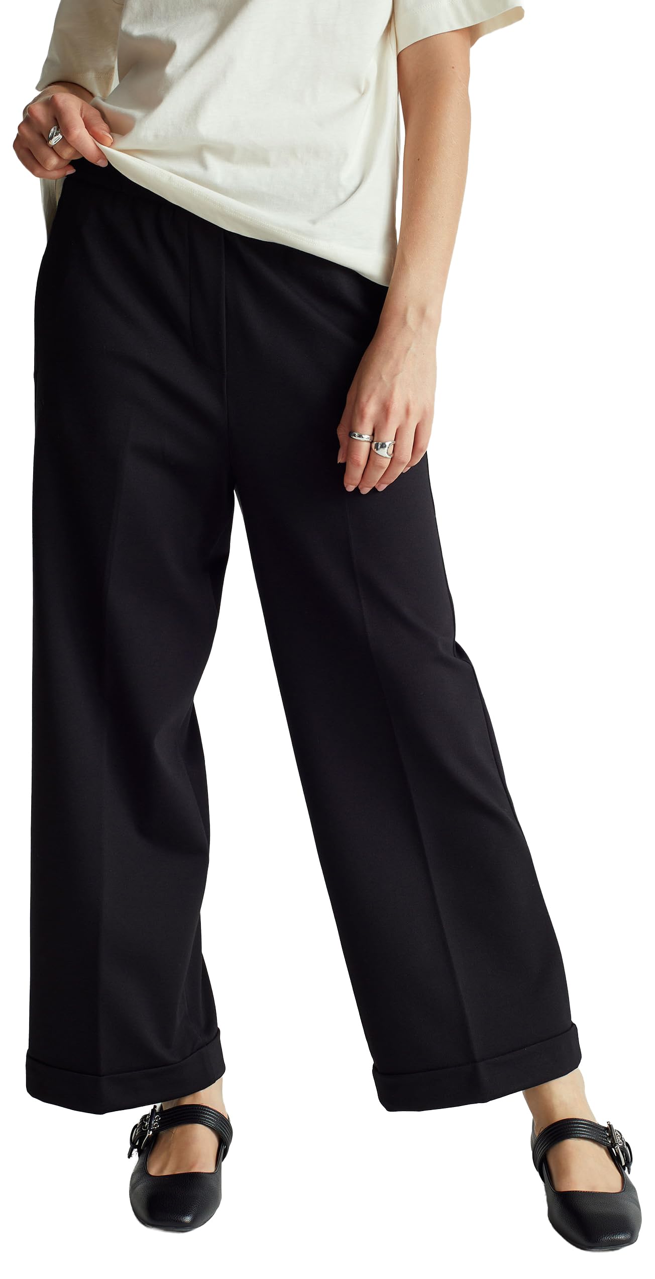 Benetton Pantaloni Donna Interlock Gamba Dritta Nero