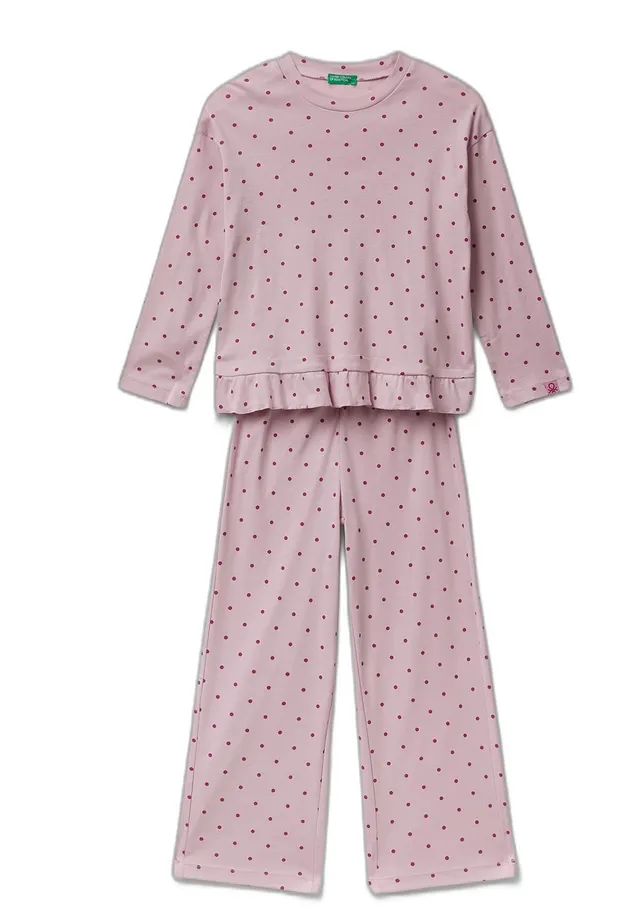 Benetton 3TGJ0P094 pigiama bambina costina multicolor taglia M