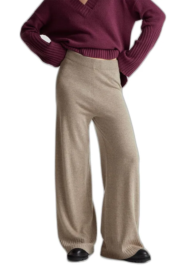 Benetton Pantaloni Donna Gamba Larga Vita Elastica