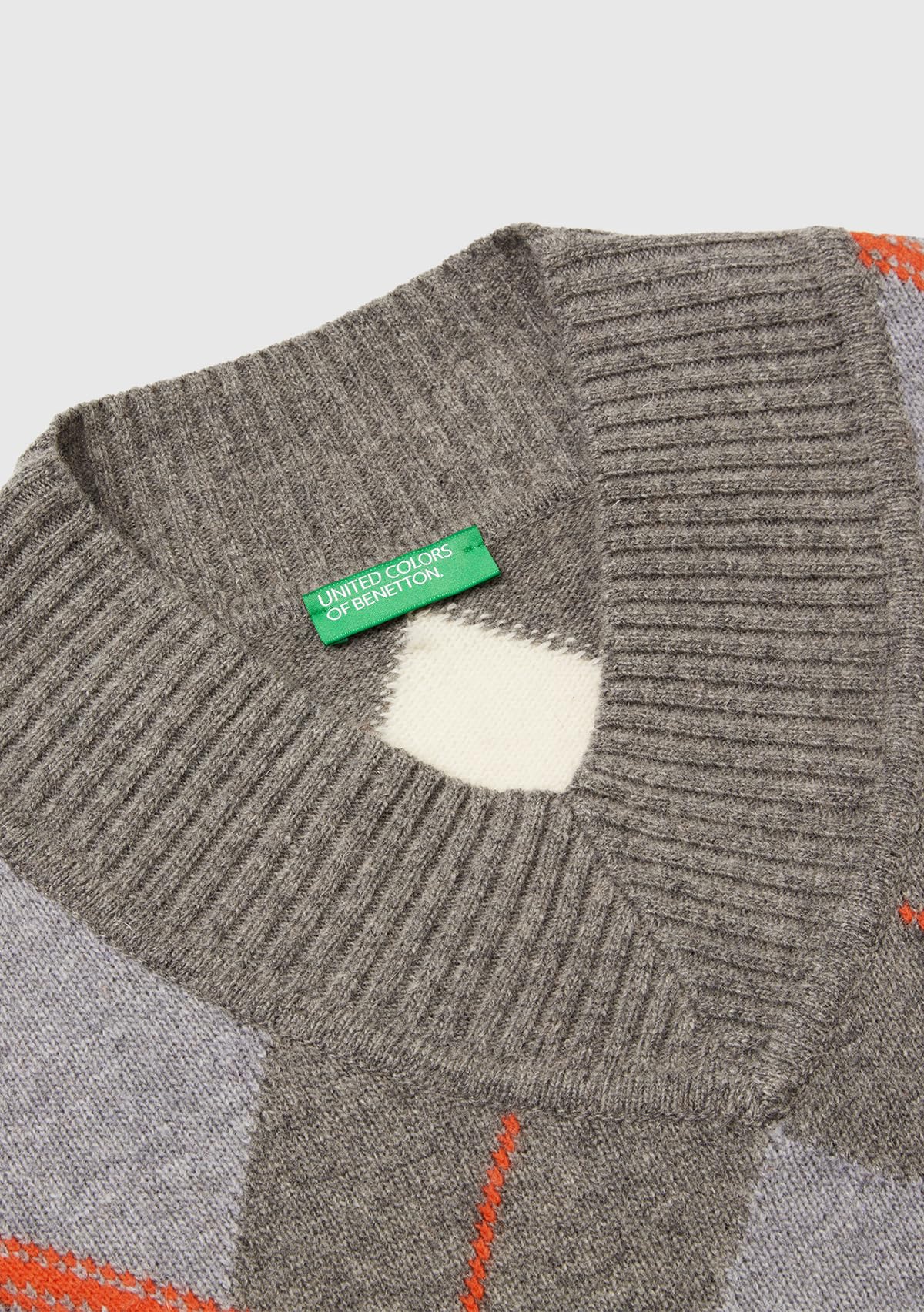 Benetton 1444e204e Maglia Donna Grigia Scollo V Rombi