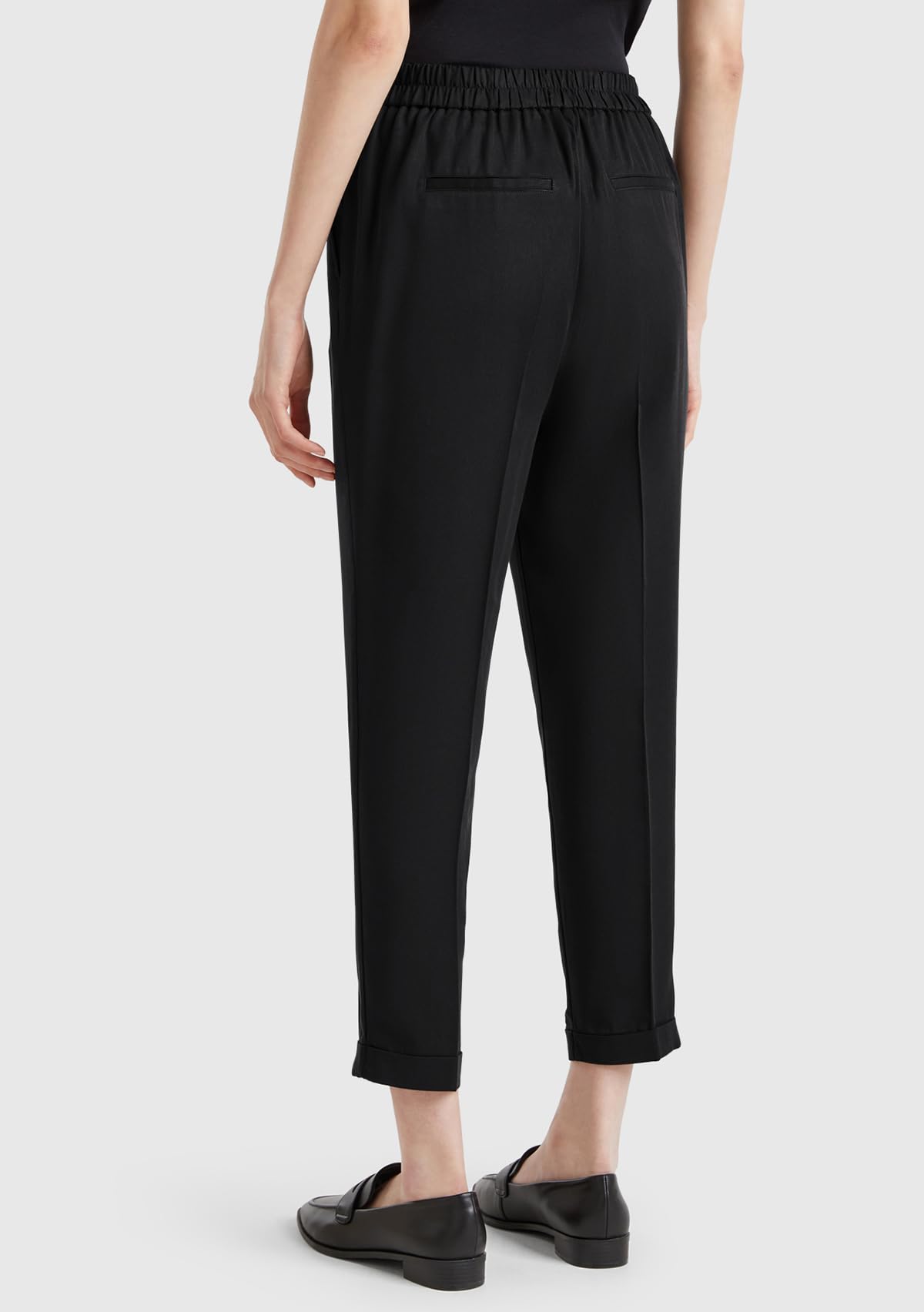 Benetton pantalone donna vita elasticizzata con risvolto