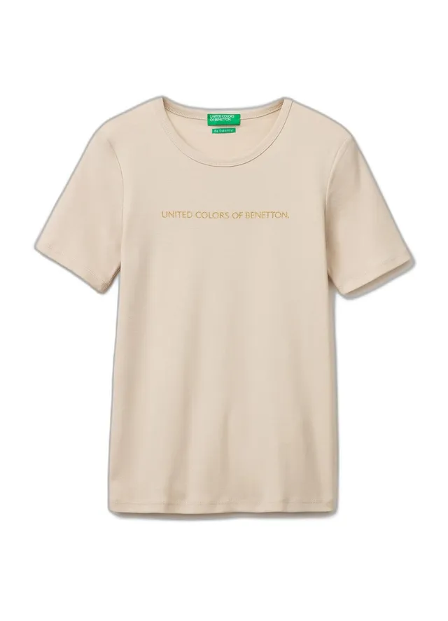 Benetton Maglietta Donna Costina Stampa Glitter Regular