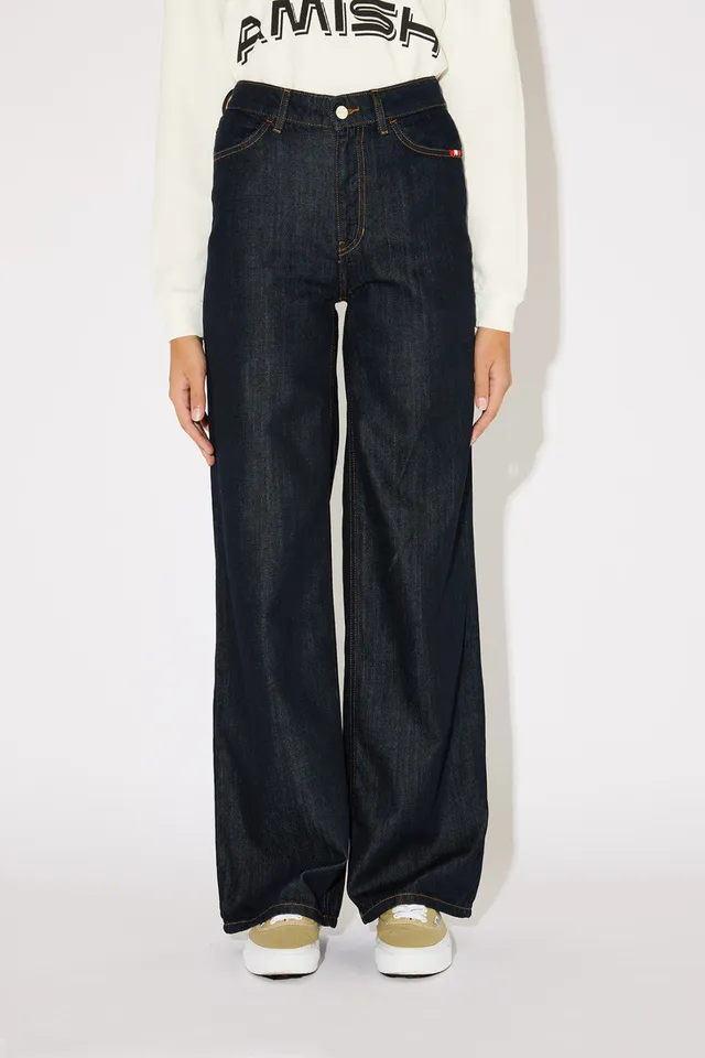 Amish Linda AMD001D7460021 jeans donna blu rinse gamba ampia
